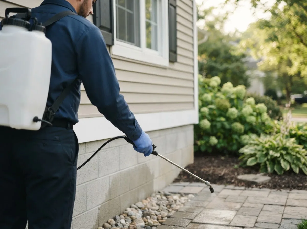 Pest control technician inspecting a home in Shadyside, OH